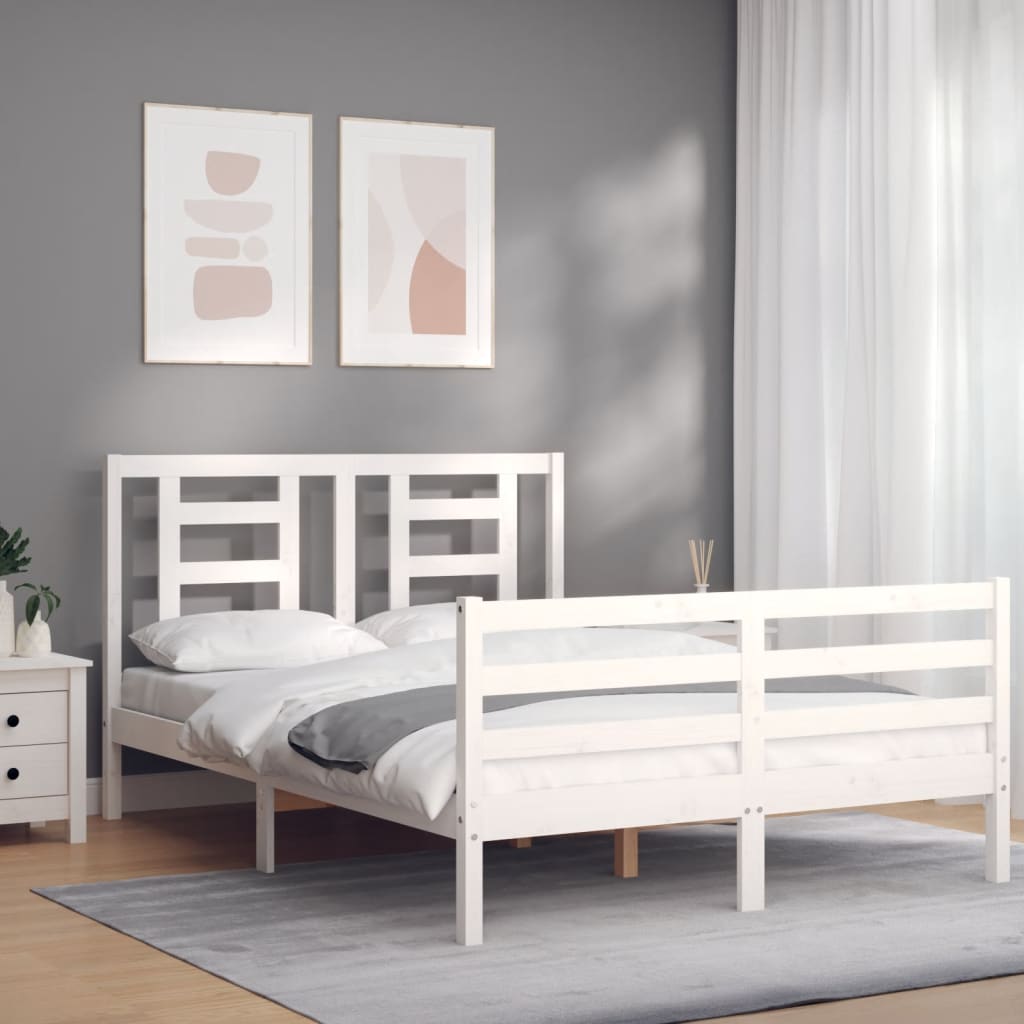 vidaXL Posteľný rám s čelom biely 120x200 cm masívne drevo