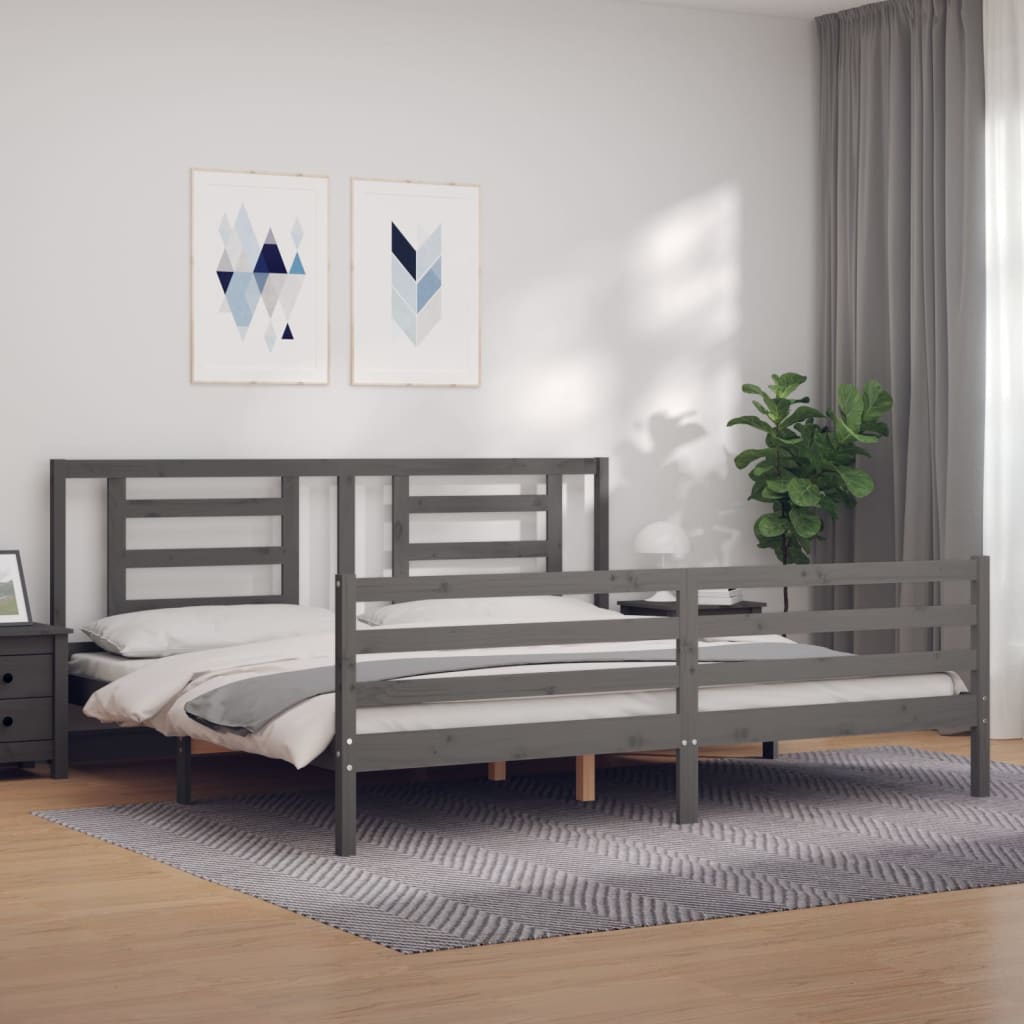 vidaXL Posteľný rám s čelom sivý 200x200 cm masívne drevo