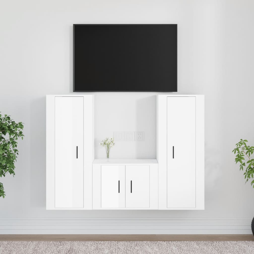vidaXL 3-dielna súprava TV skriniek lesklá biela spracované drevo
