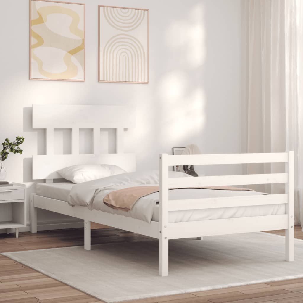 vidaXL Posteľný rám s čelom biely 90x200 cm masívne drevo