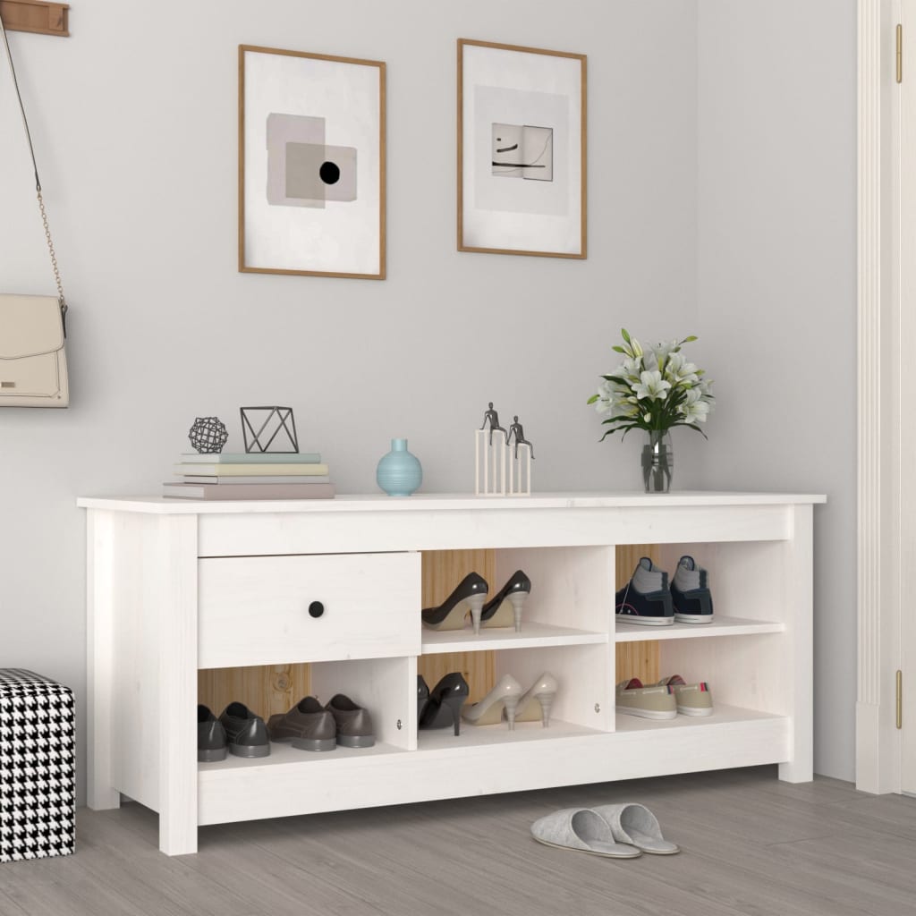 vidaXL Skrinka na topánky biela 110x38x45,5 cm masívna borovica