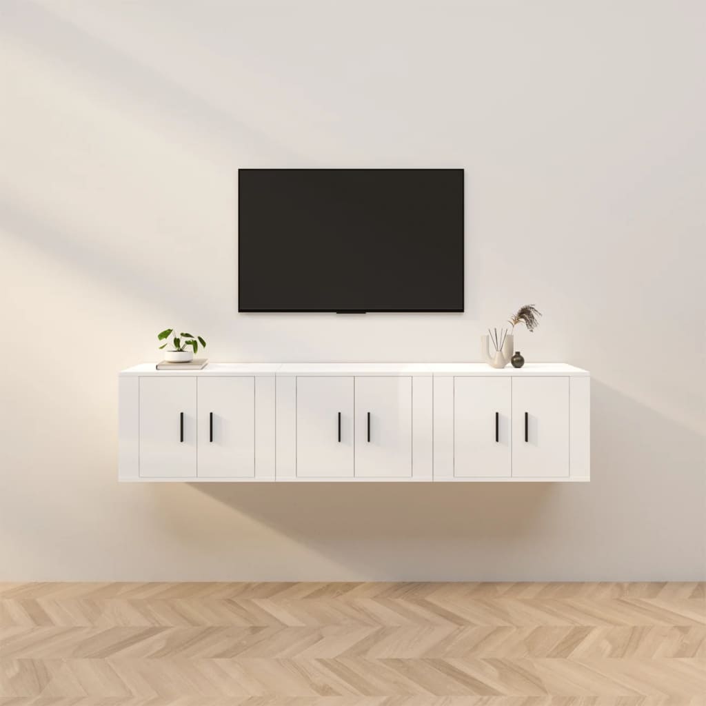 vidaXL Nástenné TV skrinky 3 ks lesklé biele 57x34,5x40 cm