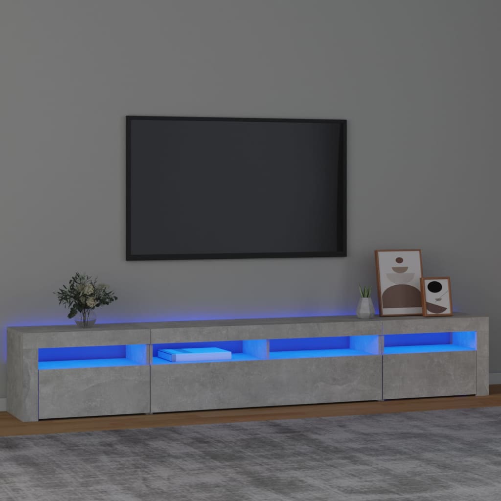 vidaXL TV skrinka s LED svetlami betónová sivá 240 x 35 x 40 cm