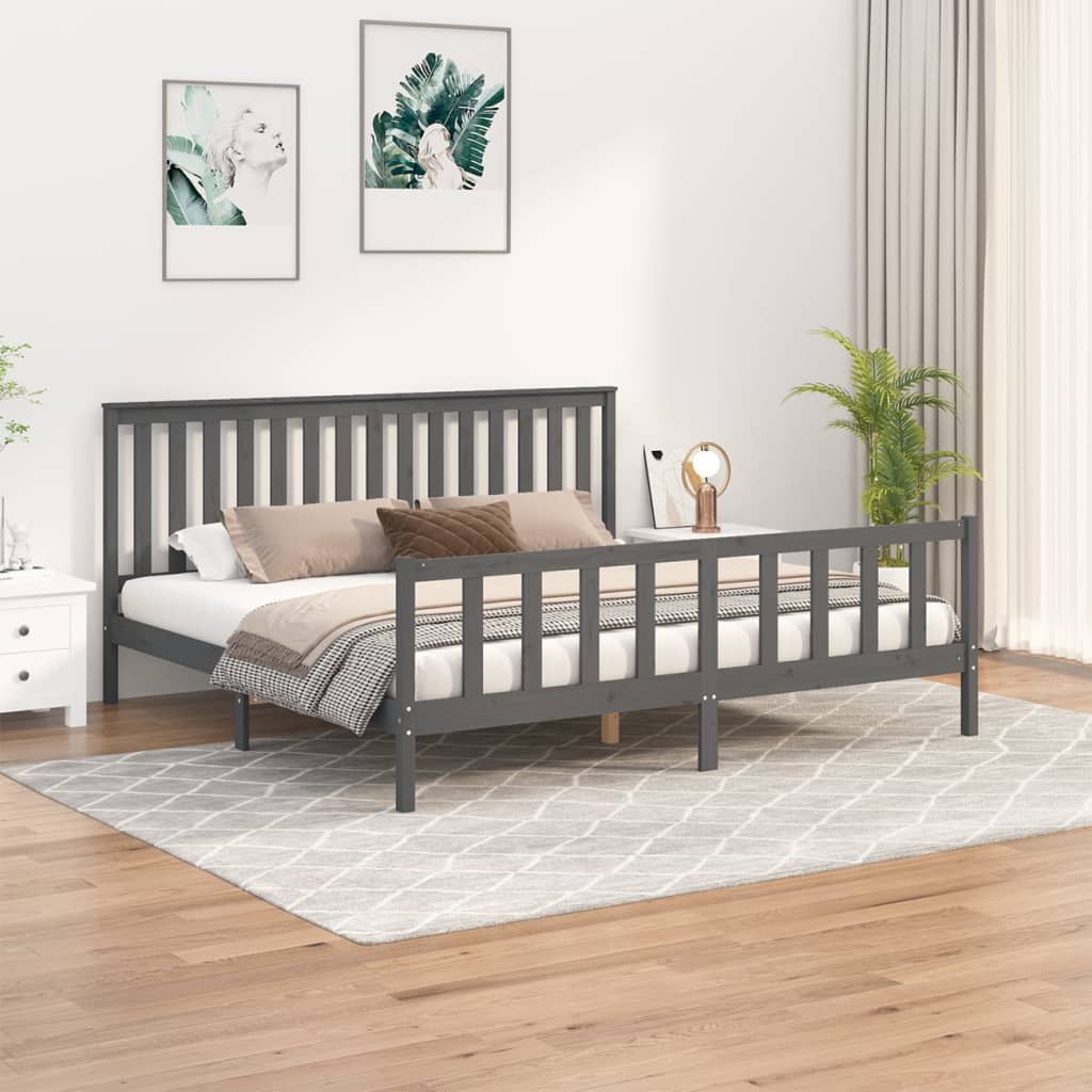 vidaXL Posteľný rám s čelom sivý 200x200 cm masívna borovica