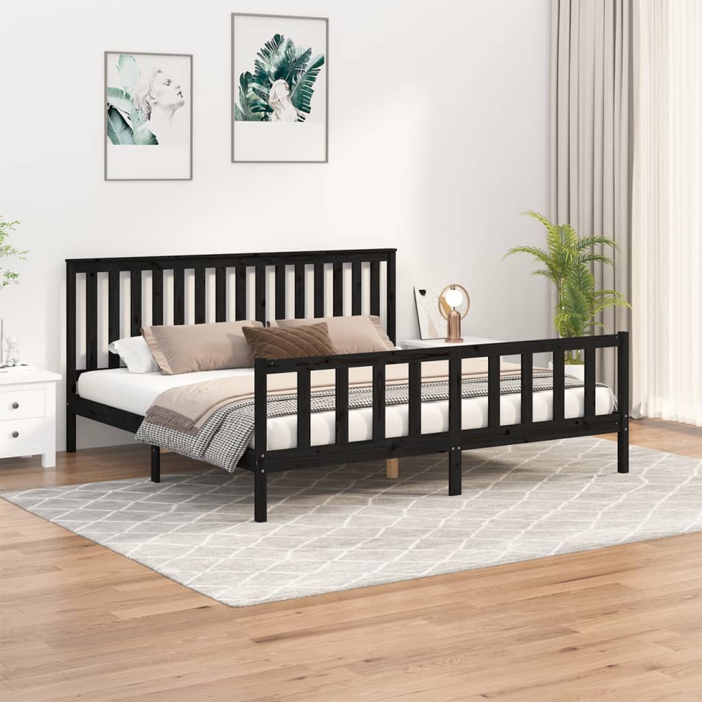 vidaXL Posteľný rám s čelom čierny 200x200 cm masívna borovica