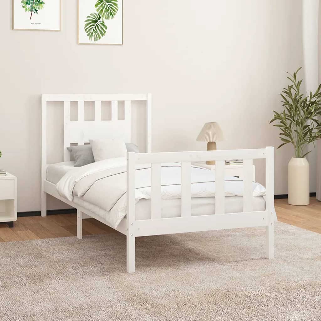 vidaXL Posteľný rám s čelom biely masívna borovica 90x200 cm