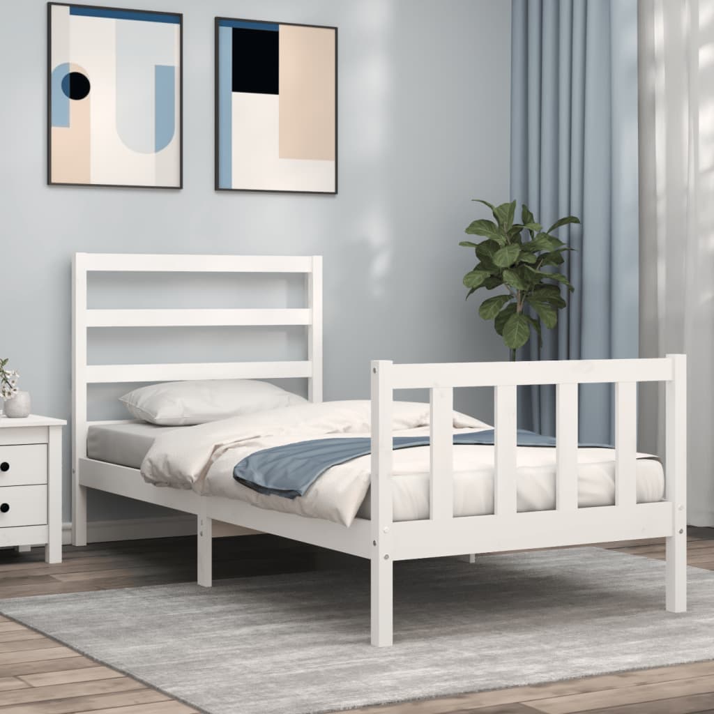 vidaXL Posteľný rám s čelom biely 90x200 cm masívne drevo