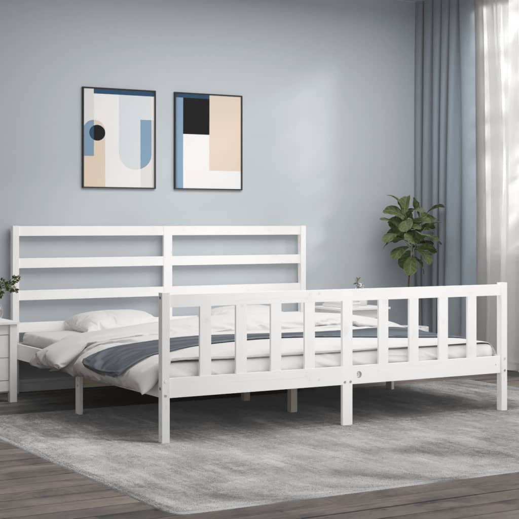 vidaXL Posteľný rám s čelom biely 200x200 cm masívne drevo