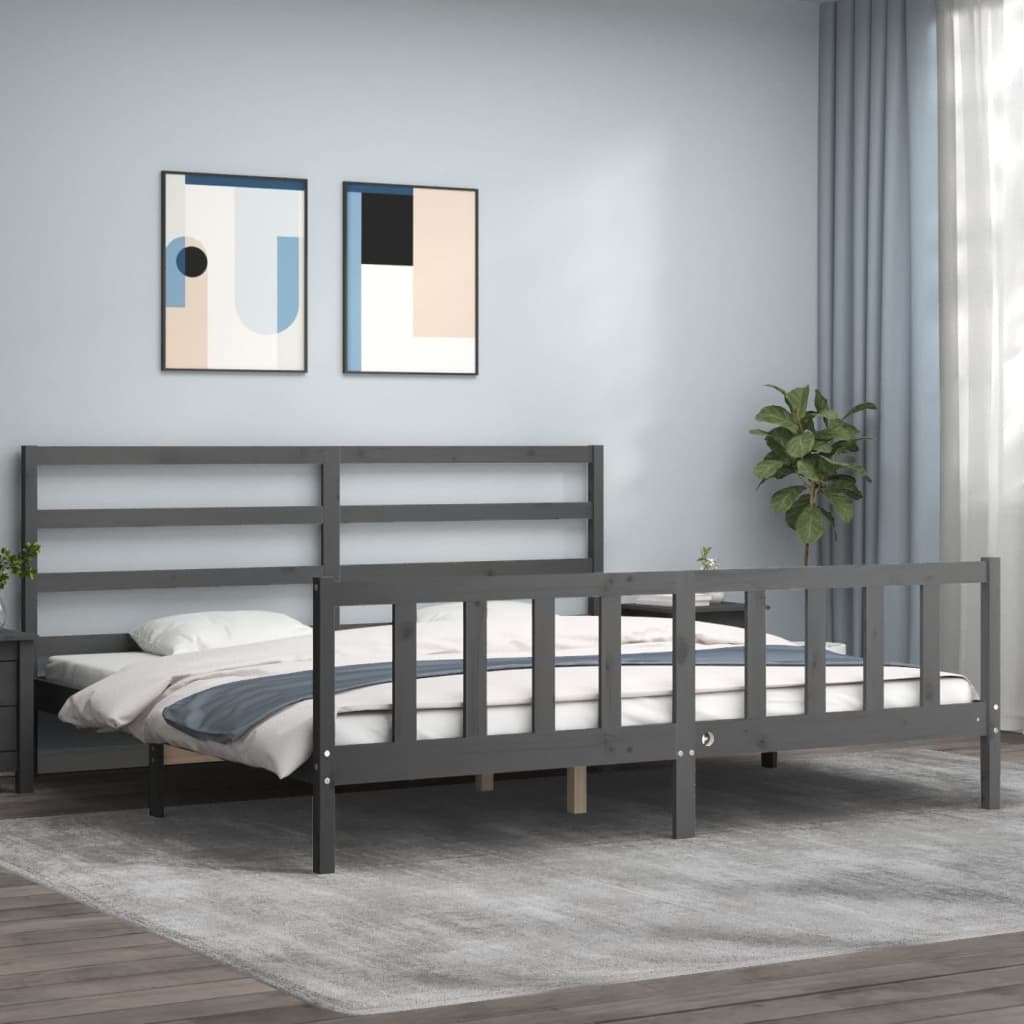 vidaXL Posteľný rám s čelom sivý 200x200 cm masívne drevo