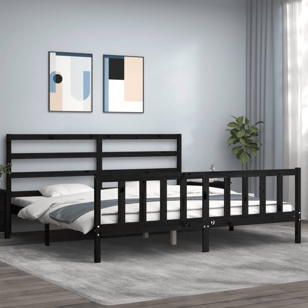 vidaXL Posteľný rám s čelom čierny 200x200 cm masívne drevo