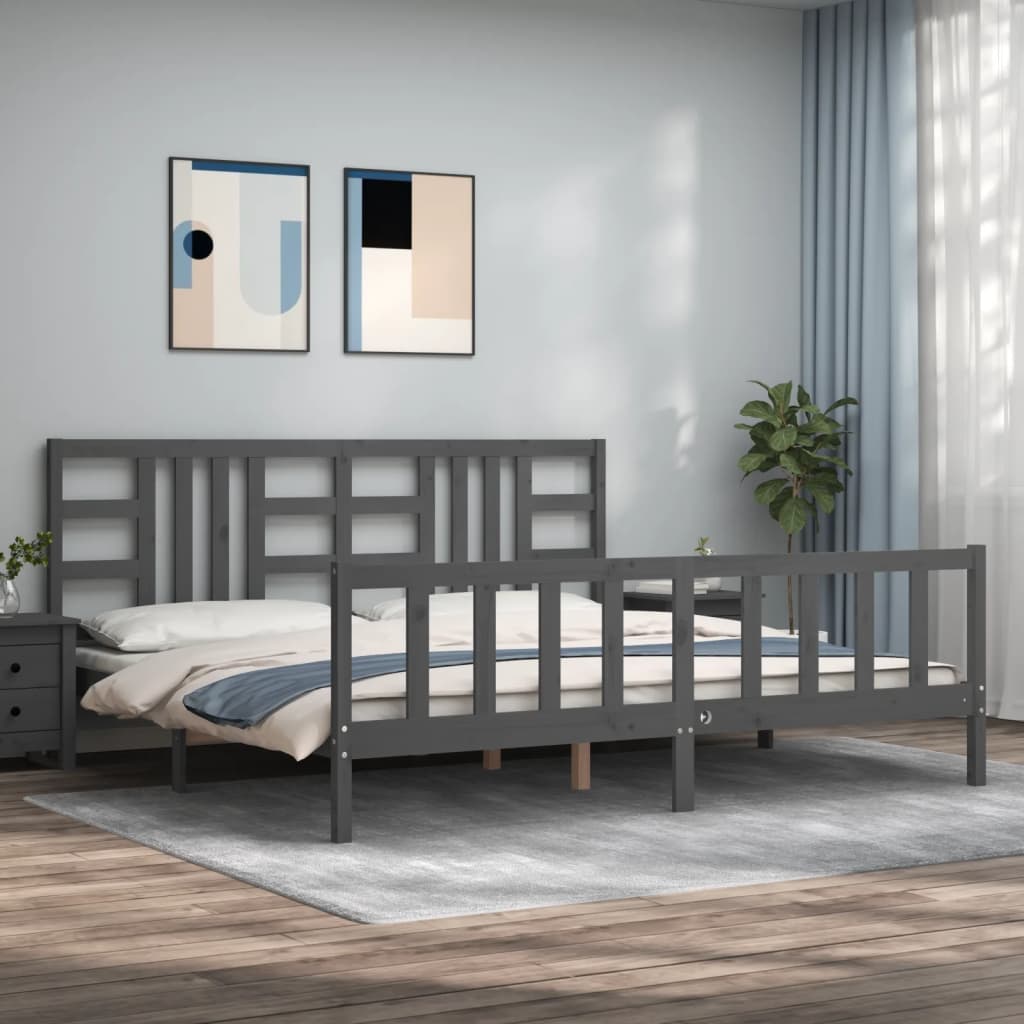 vidaXL Posteľný rám s čelom sivý 200x200 cm masívne drevo