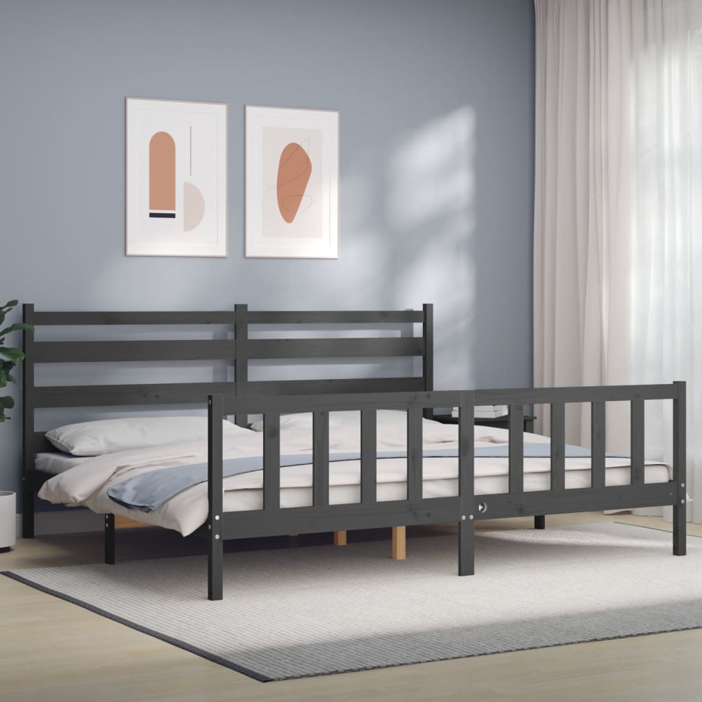 vidaXL Posteľný rám s čelom sivý 200x200 cm masívne drevo