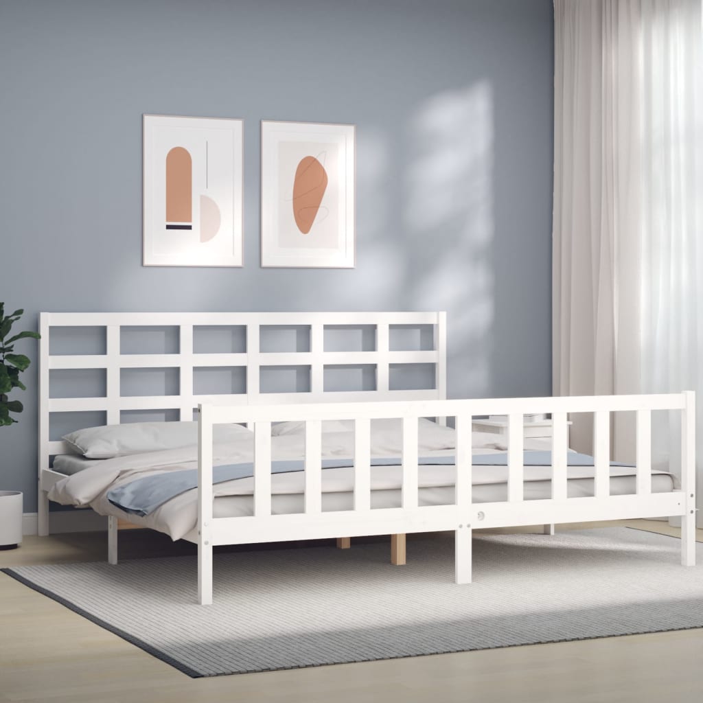 vidaXL Posteľný rám s čelom biely 200x200 cm masívne drevo