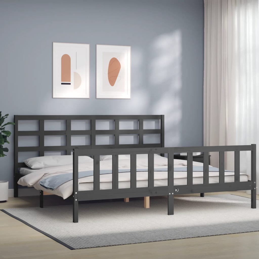 vidaXL Posteľný rám s čelom sivý 200x200 cm masívne drevo