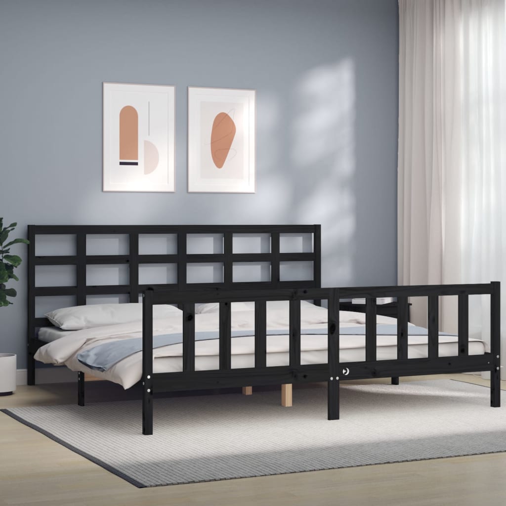 vidaXL Posteľný rám s čelom čierny 200x200 cm masívne drevo