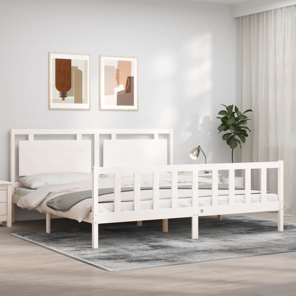 vidaXL Posteľný rám s čelom biely 200x200 cm masívne drevo