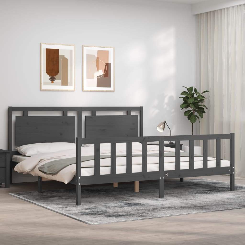 vidaXL Posteľný rám s čelom sivý 200x200 cm masívne drevo