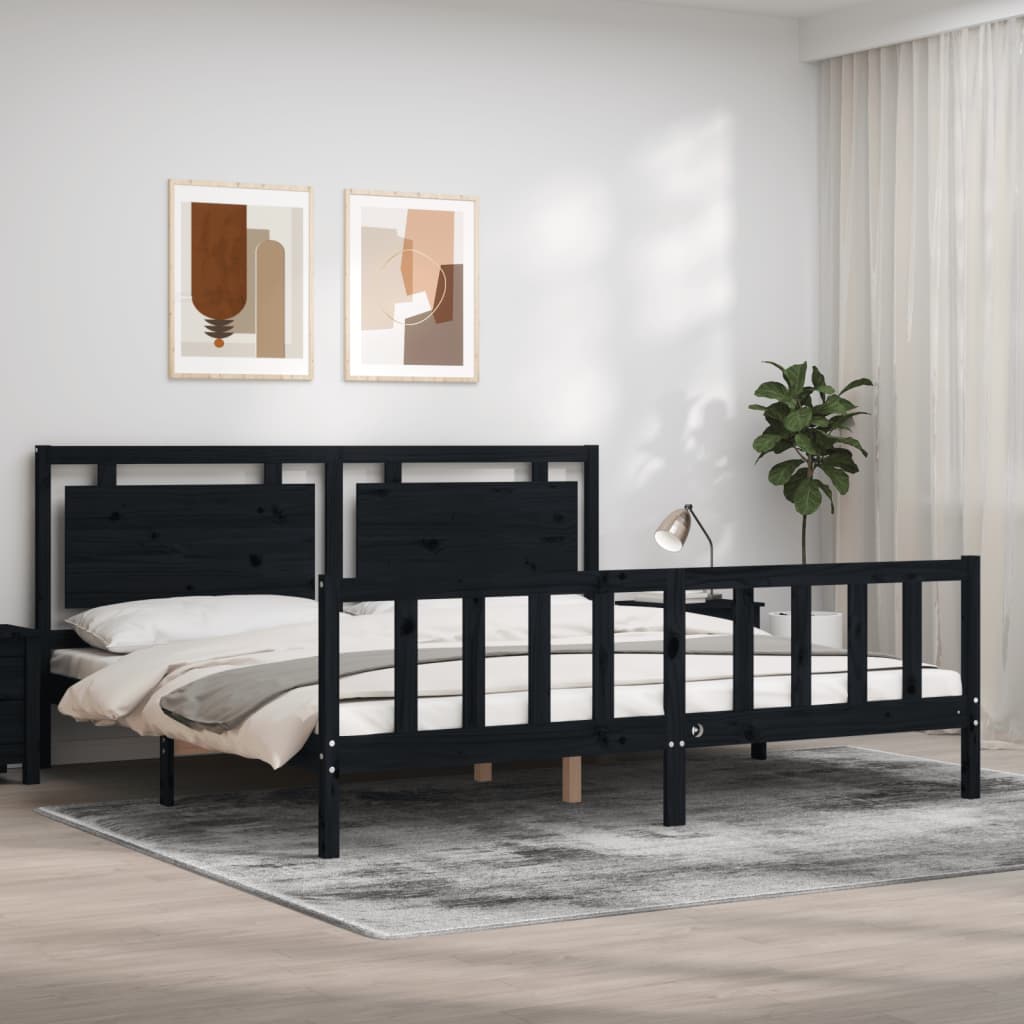 vidaXL Posteľný rám s čelom čierny 200x200 cm masívne drevo