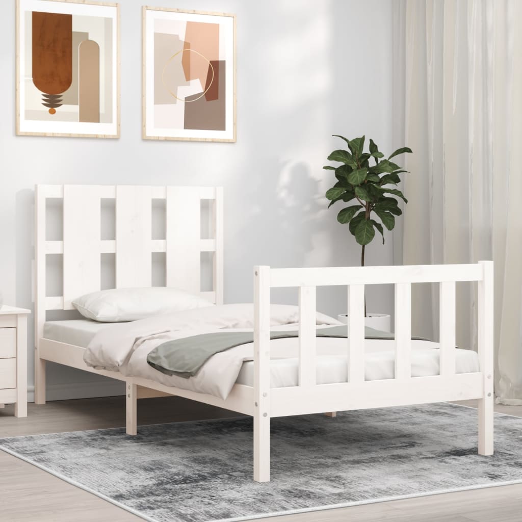 vidaXL Posteľný rám s čelom biely 90x200 cm masívne drevo