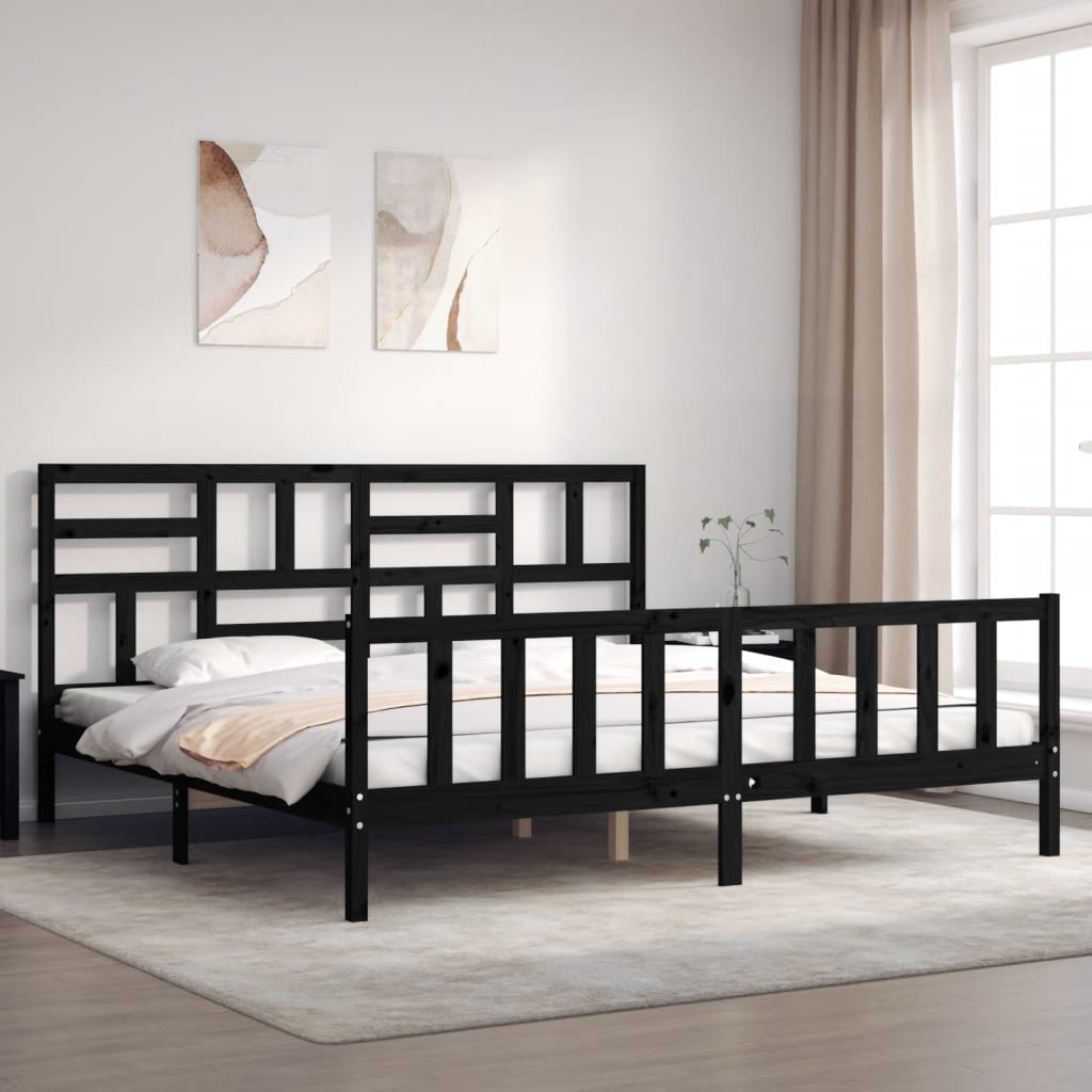 vidaXL Posteľný rám s čelom čierny 200x200 cm masívne drevo