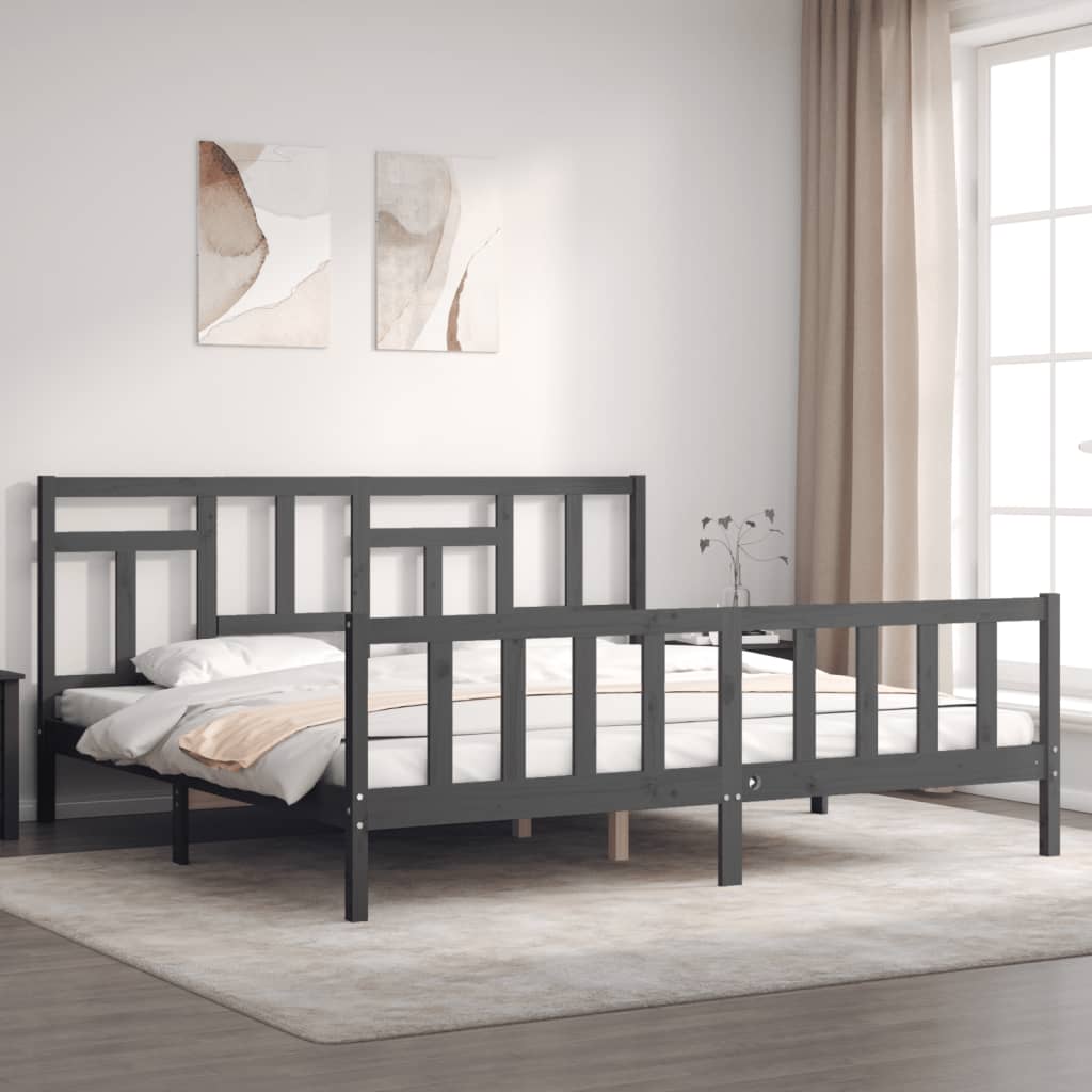 vidaXL Posteľný rám s čelom sivý 200x200 cm masívne drevo