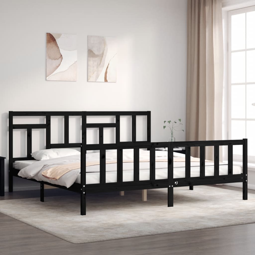 vidaXL Posteľný rám s čelom čierny 200x200 cm masívne drevo