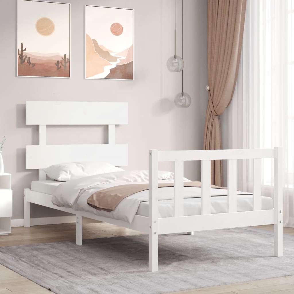 vidaXL Posteľný rám s čelom biely 90x200 cm masívne drevo