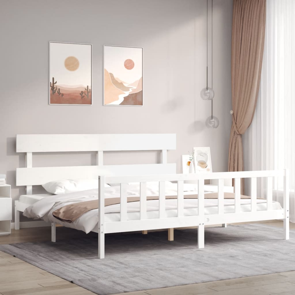 vidaXL Posteľný rám s čelom biely 200x200 cm masívne drevo