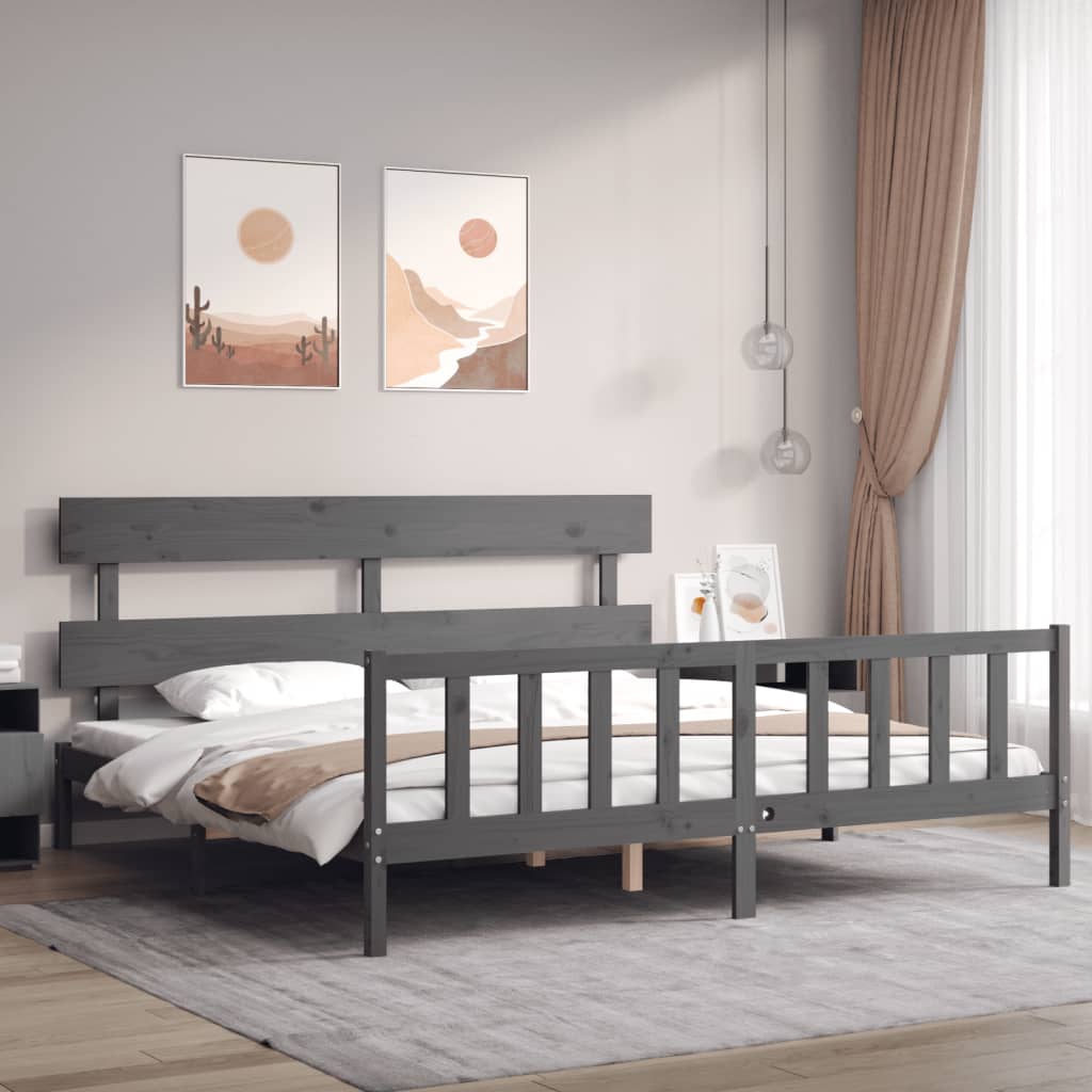 vidaXL Posteľný rám s čelom sivý 200x200 cm masívne drevo