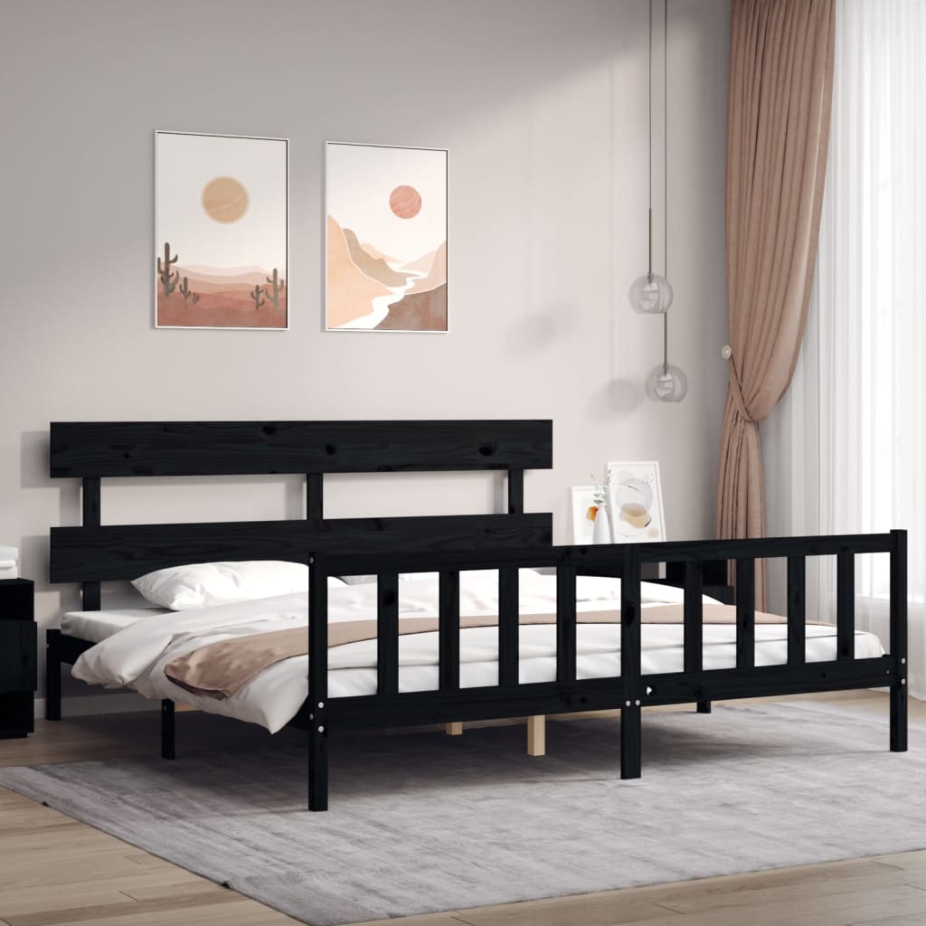 vidaXL Posteľný rám s čelom čierny 200x200 cm masívne drevo