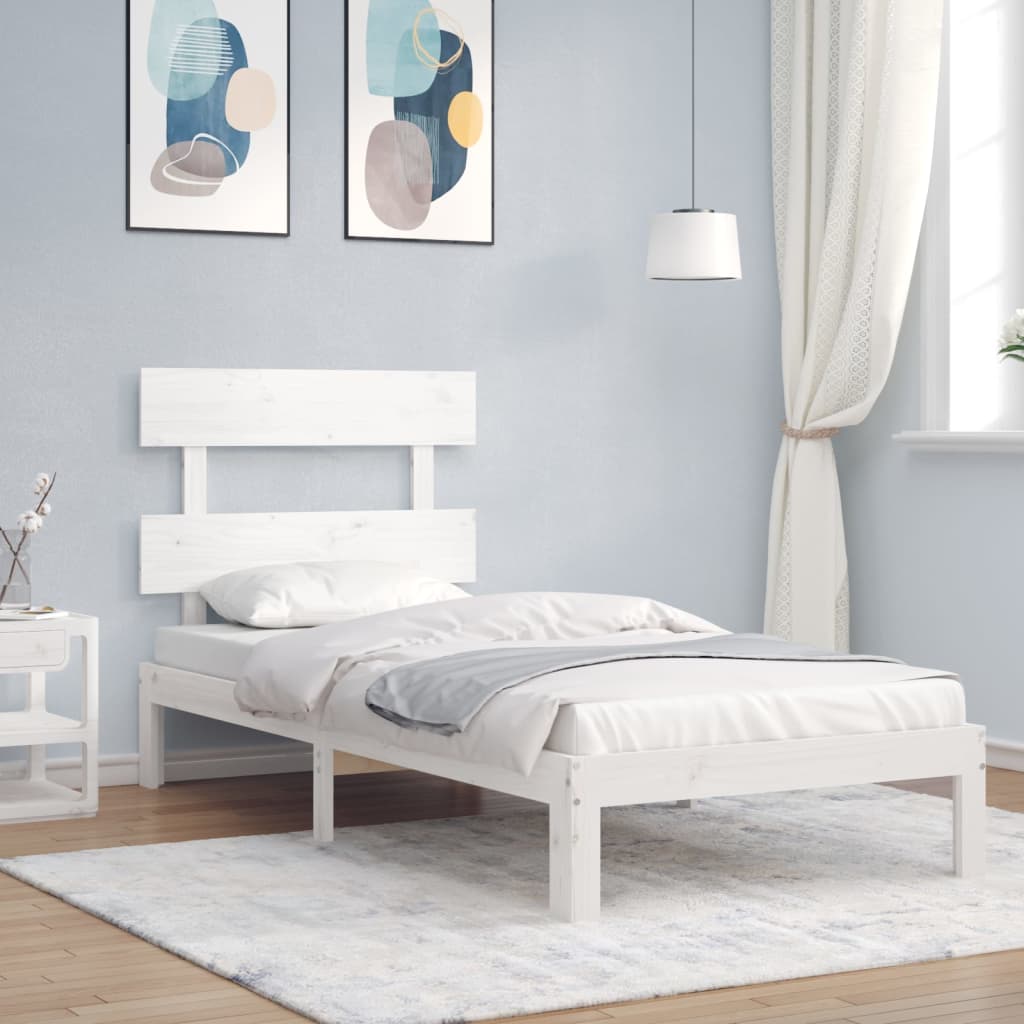vidaXL Posteľný rám s čelom biely 90x200 cm masívne drevo