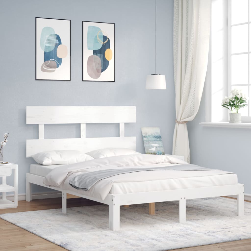 vidaXL Posteľný rám s čelom biely 120x200 cm masívne drevo
