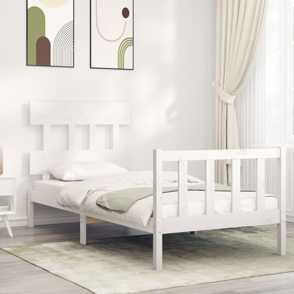 vidaXL Posteľný rám s čelom biely 90x200 cm masívne drevo