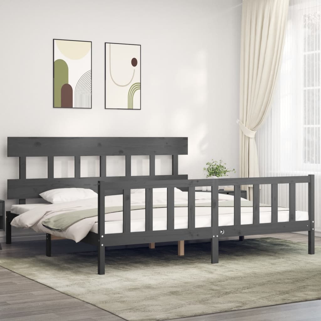 vidaXL Posteľný rám s čelom sivý 200x200 cm masívne drevo