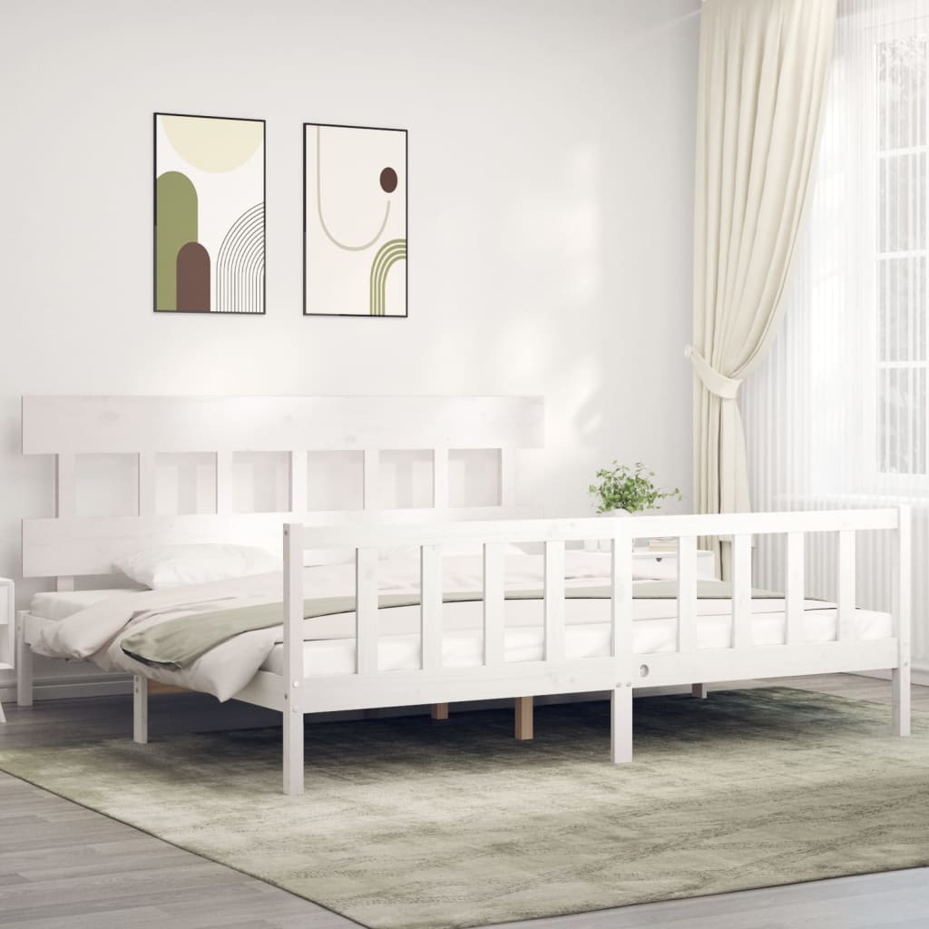 vidaXL Posteľný rám s čelom biely 200x200 cm masívne drevo