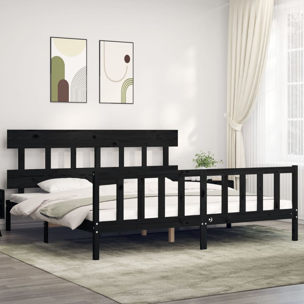 vidaXL Posteľný rám s čelom čierny 200x200 cm masívne drevo