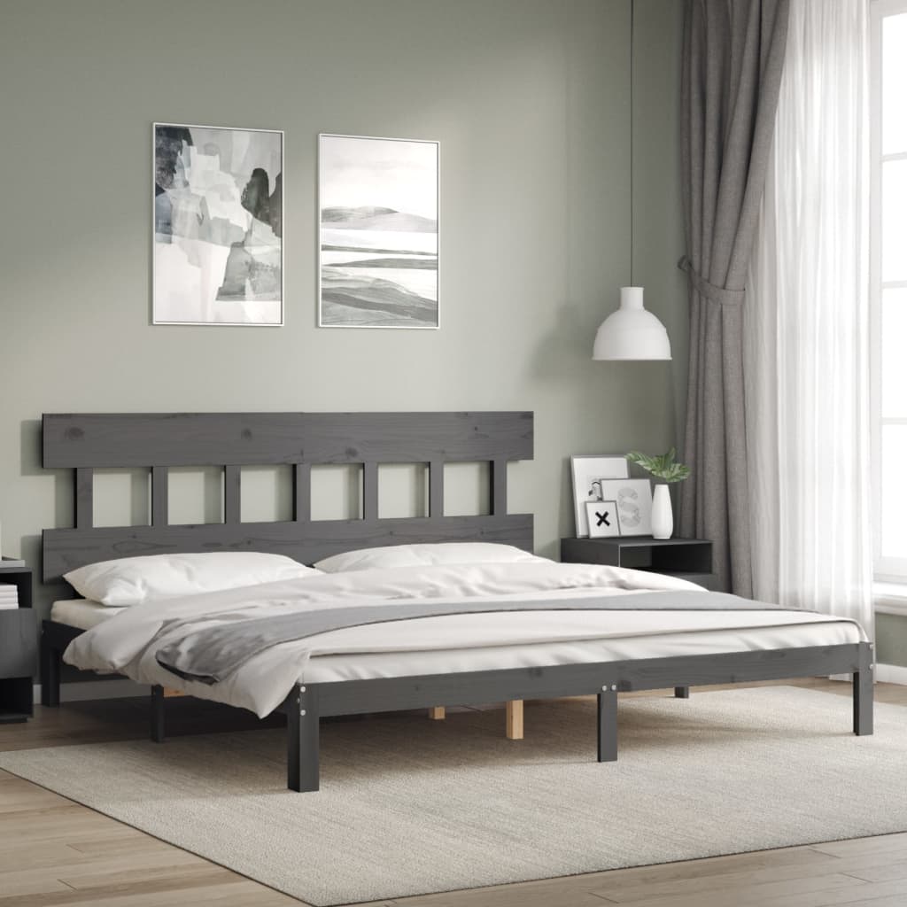 vidaXL Posteľný rám s čelom sivý 200x200 cm masívne drevo