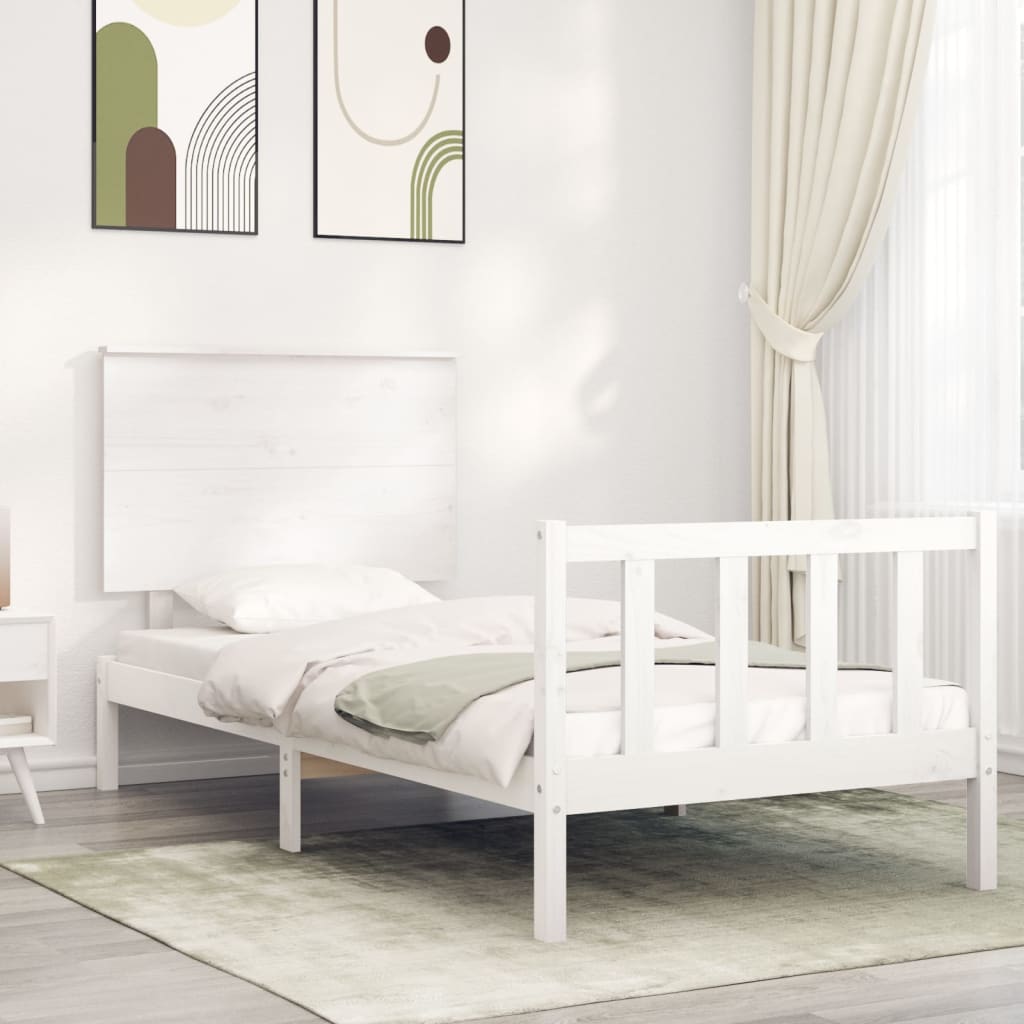 vidaXL Posteľný rám s čelom biely 90x200 cm masívne drevo