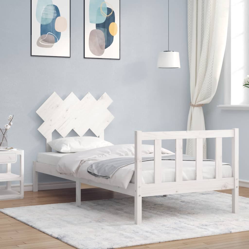 vidaXL Posteľný rám s čelom biely 90x200 cm masívne drevo