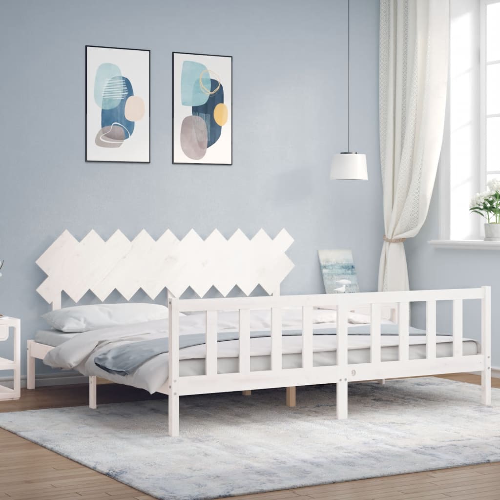 vidaXL Posteľný rám s čelom biely 200x200 cm masívne drevo