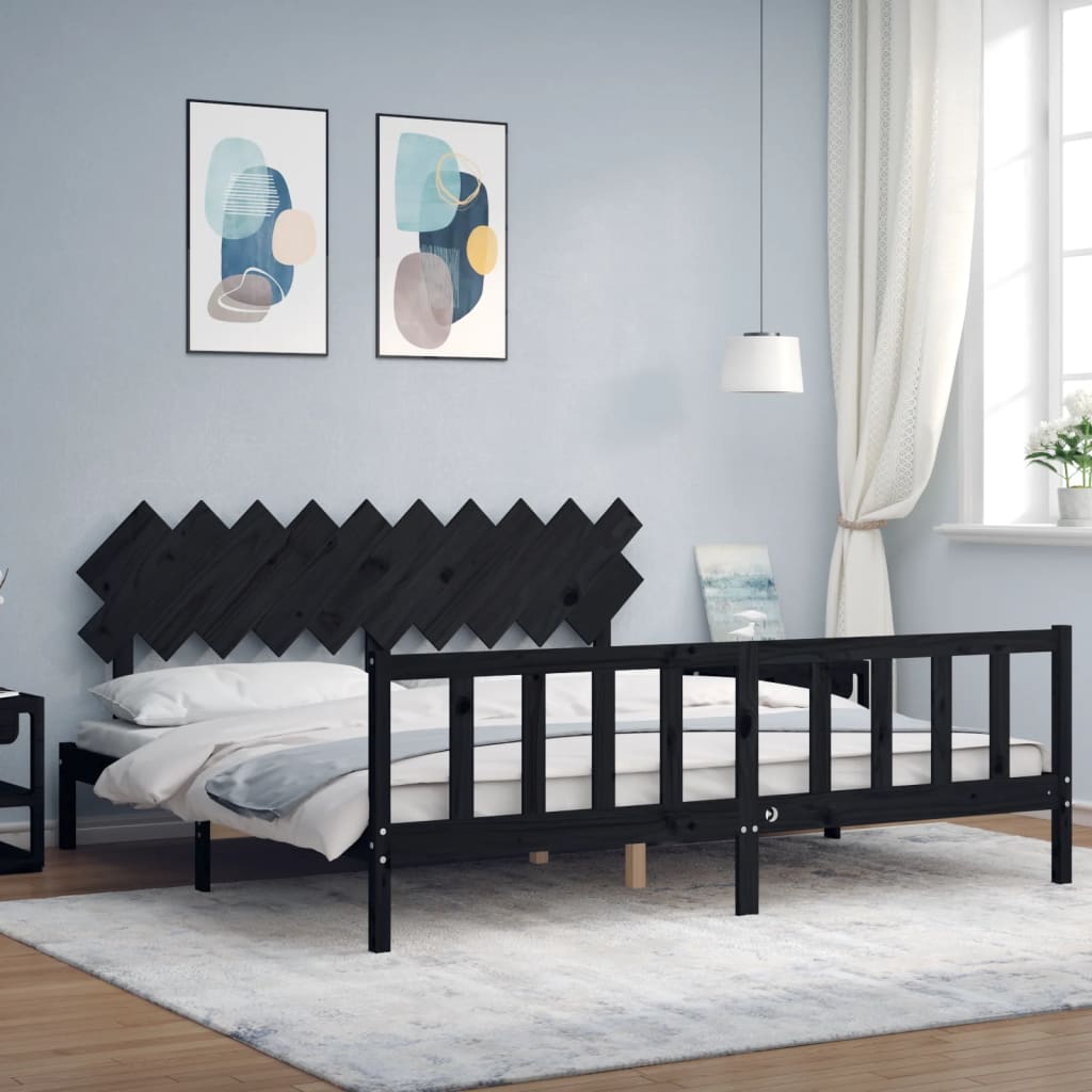 vidaXL Posteľný rám s čelom čierny 200x200 cm masívne drevo