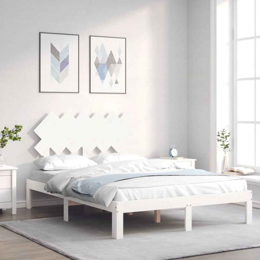 vidaXL Posteľný rám s čelom biely 120x200 cm masívne drevo