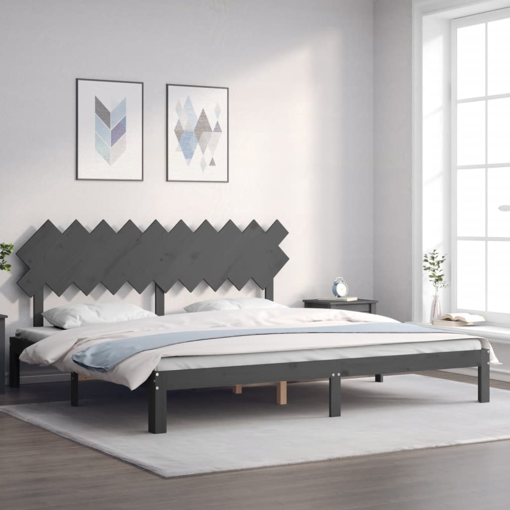 vidaXL Posteľný rám s čelom sivý 200x200 cm masívne drevo