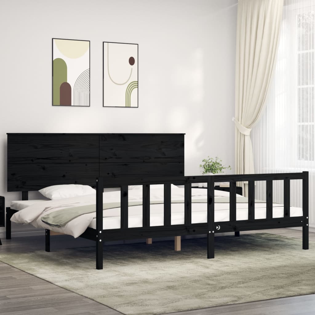 vidaXL Posteľný rám s čelom čierny 200x200 cm masívne drevo