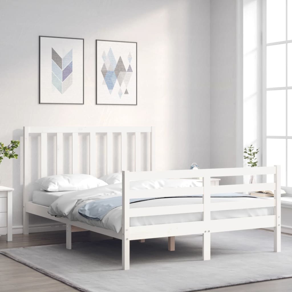 vidaXL Posteľný rám s čelom biely 120x200 cm masívne drevo