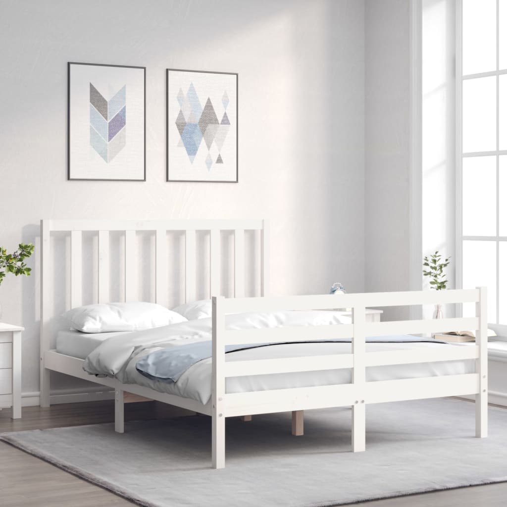 vidaXL Posteľný rám s čelom biely 140x200 cm masívne drevo
