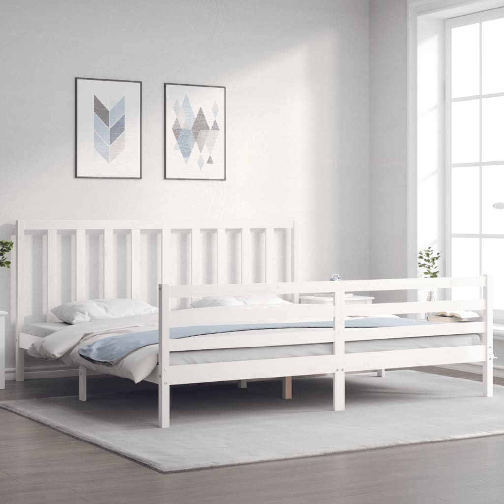 vidaXL Posteľný rám s čelom biely 200x200 cm masívne drevo