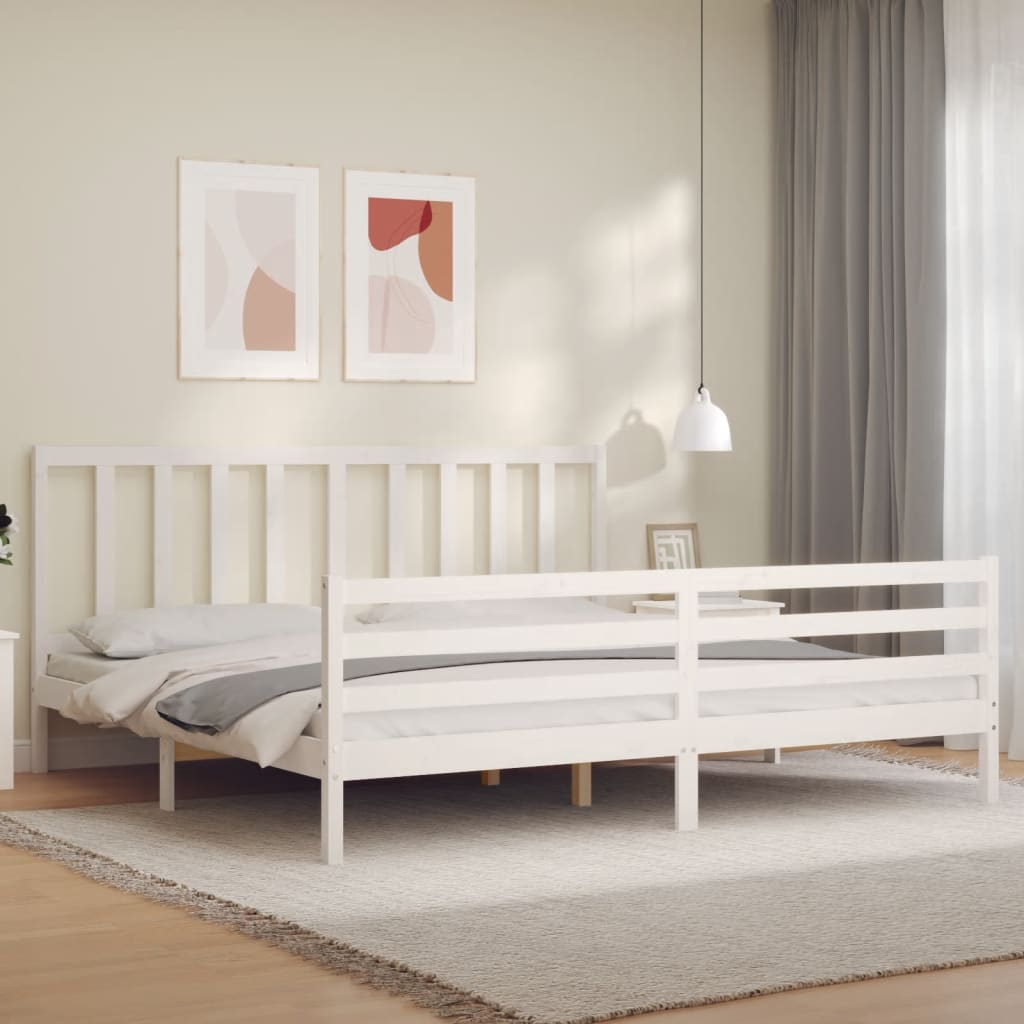 vidaXL Posteľný rám s čelom biely 200x200 cm masívne drevo