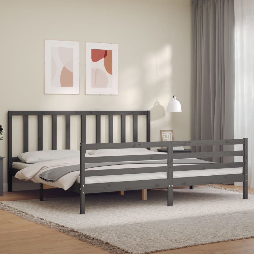 vidaXL Posteľný rám s čelom sivý 200x200 cm masívne drevo