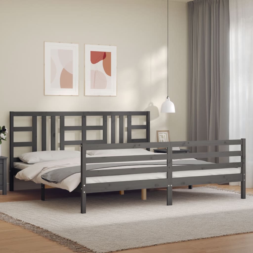 vidaXL Posteľný rám s čelom sivý 200x200 cm masívne drevo